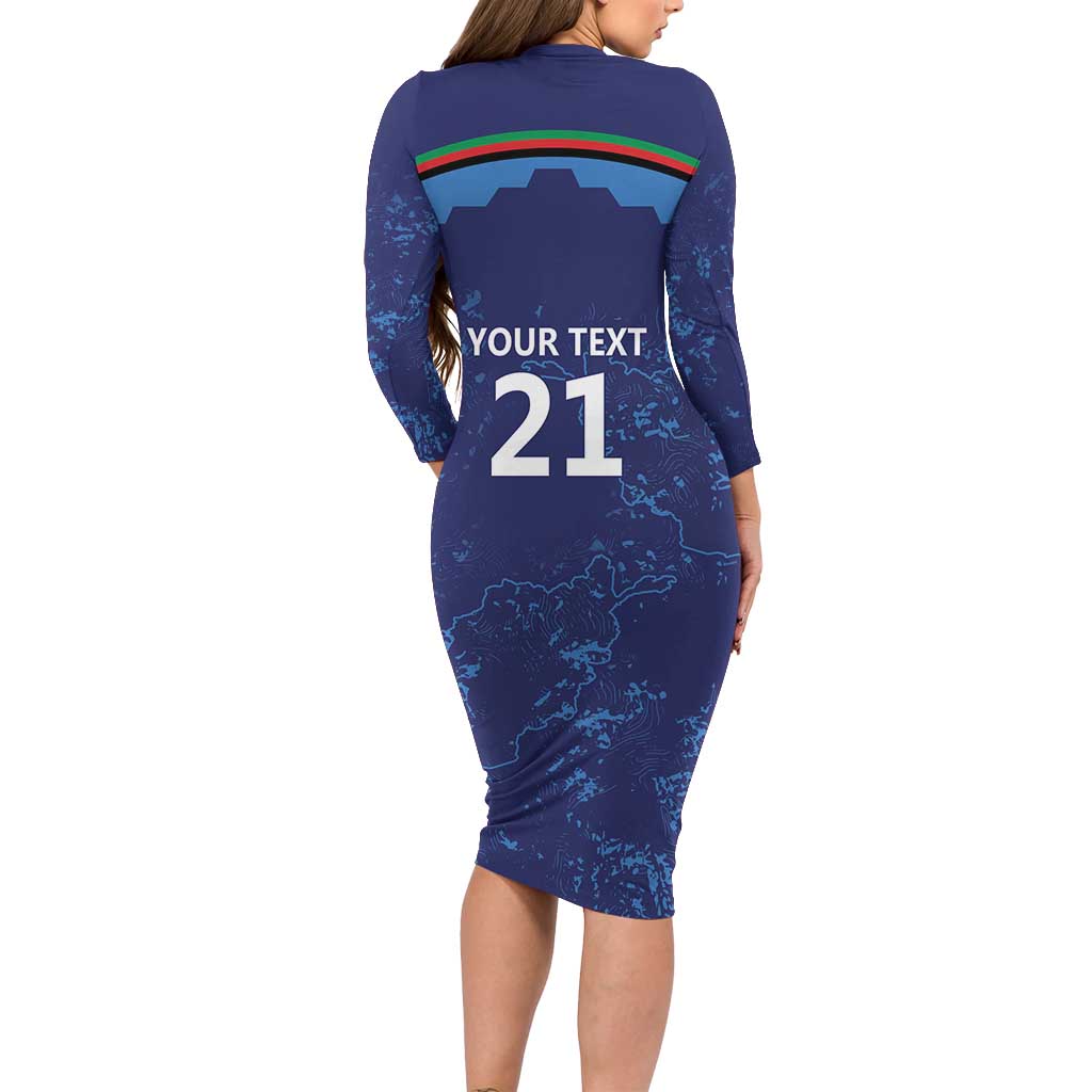 Afghan Atalans Cricket Custom Long Sleeve Bodycon Dress Afghanistan Map with Sporty Style