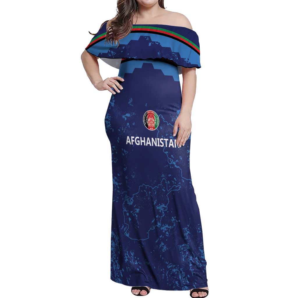 Afghan Atalans Cricket Custom Off Shoulder Maxi Dress Afghanistan Map with Sporty Style