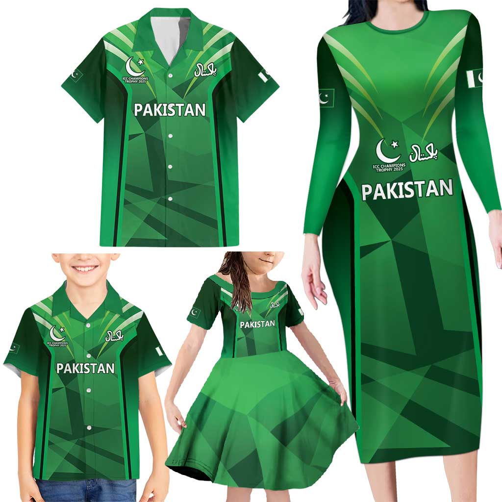 Pakistan Cricket Custom Family Matching Long Sleeve Bodycon Dress and Hawaiian Shirt The Green Shirts with Sporty Pattern