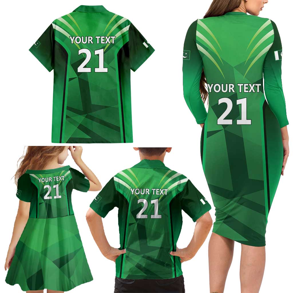 Pakistan Cricket Custom Family Matching Long Sleeve Bodycon Dress and Hawaiian Shirt The Green Shirts with Sporty Pattern