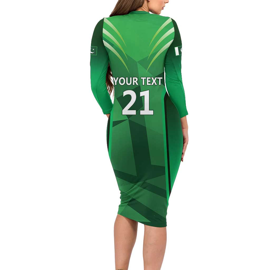 Pakistan Cricket Custom Family Matching Long Sleeve Bodycon Dress and Hawaiian Shirt The Green Shirts with Sporty Pattern