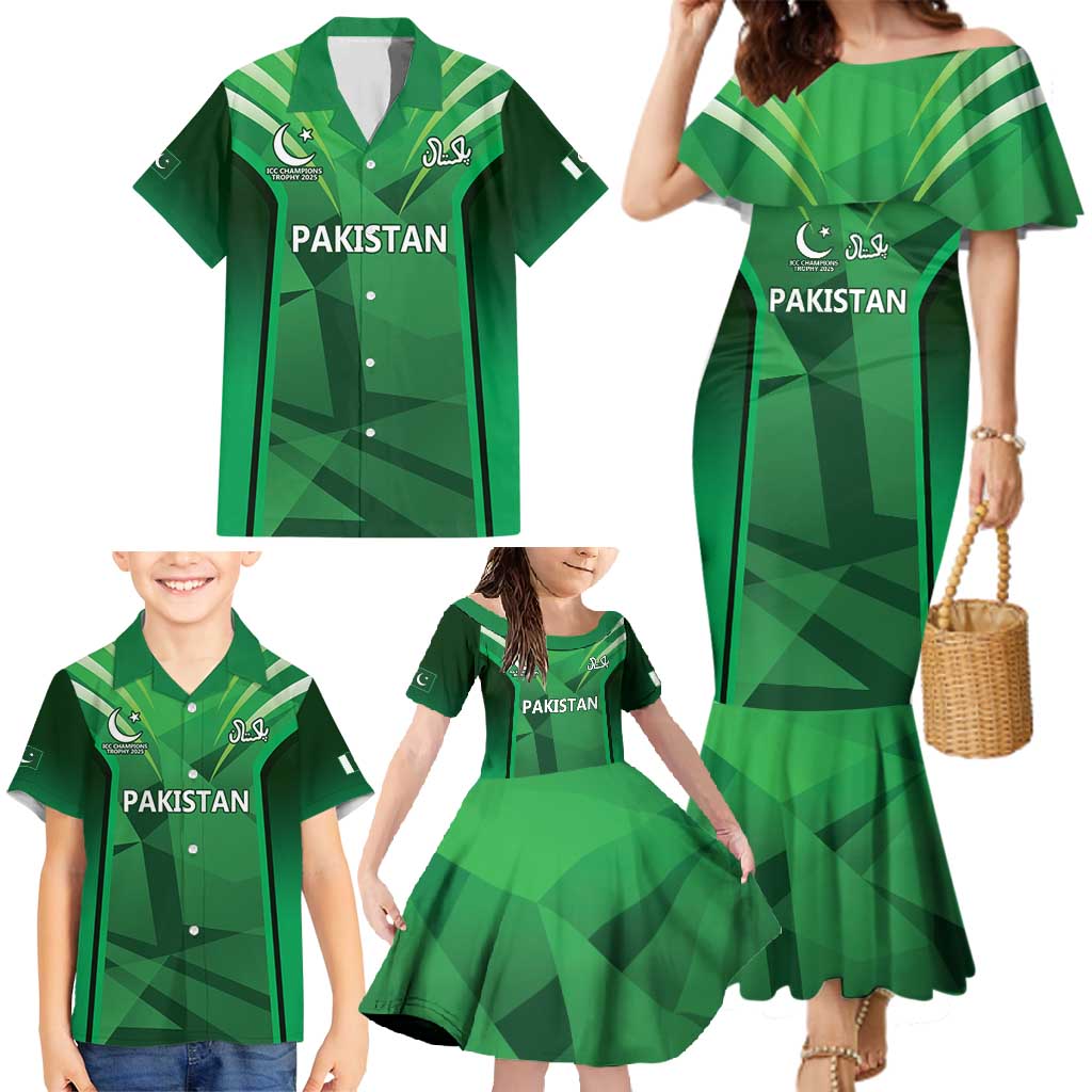 Pakistan Cricket Custom Family Matching Mermaid Dress and Hawaiian Shirt The Green Shirts with Sporty Pattern