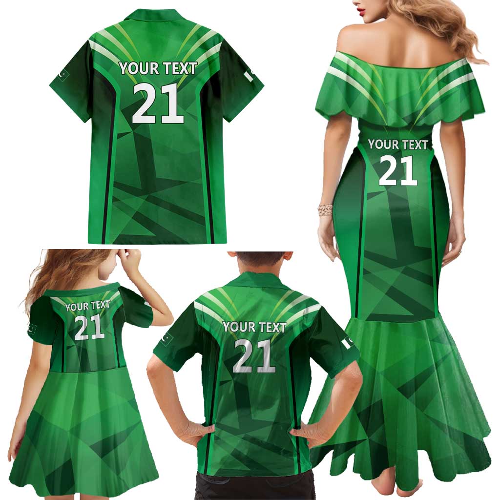 Pakistan Cricket Custom Family Matching Mermaid Dress and Hawaiian Shirt The Green Shirts with Sporty Pattern