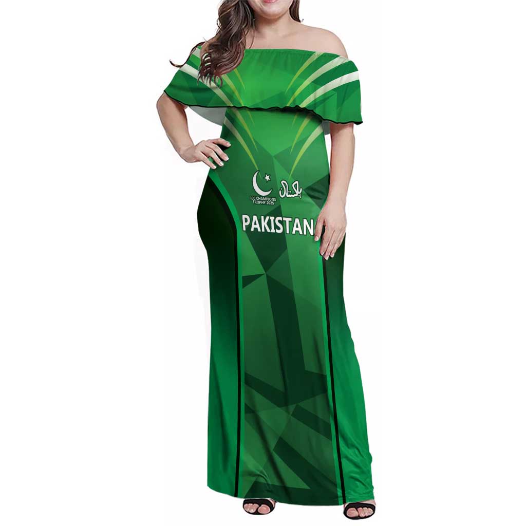 Pakistan Cricket Custom Family Matching Off Shoulder Maxi Dress and Hawaiian Shirt The Green Shirts with Sporty Pattern