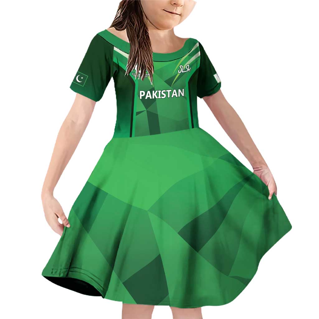 Pakistan Cricket Custom Family Matching Off Shoulder Short Dress and Hawaiian Shirt The Green Shirts with Sporty Pattern