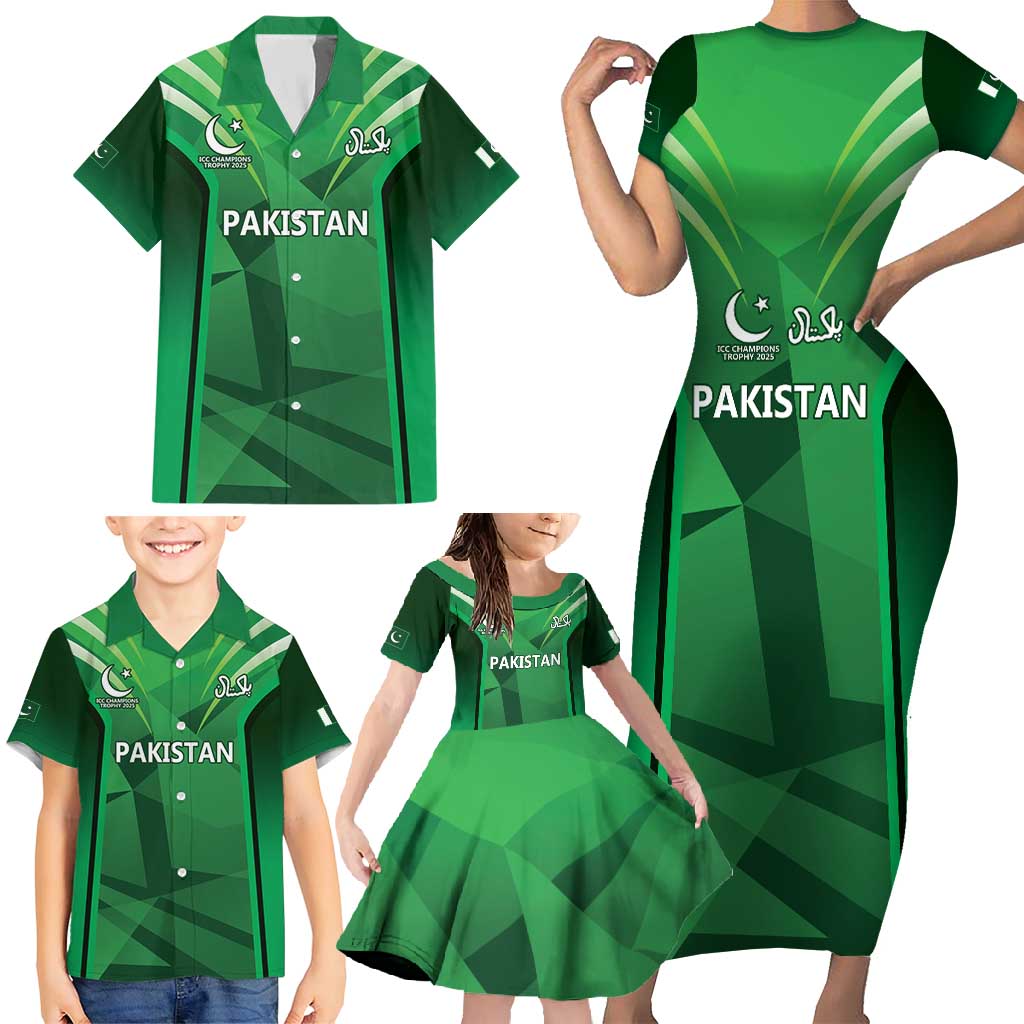Pakistan Cricket Custom Family Matching Short Sleeve Bodycon Dress and Hawaiian Shirt The Green Shirts with Sporty Pattern