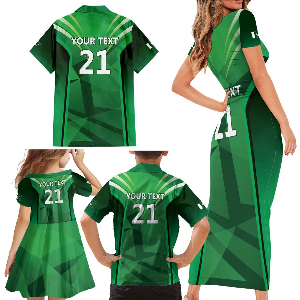 Pakistan Cricket Custom Family Matching Short Sleeve Bodycon Dress and Hawaiian Shirt The Green Shirts with Sporty Pattern