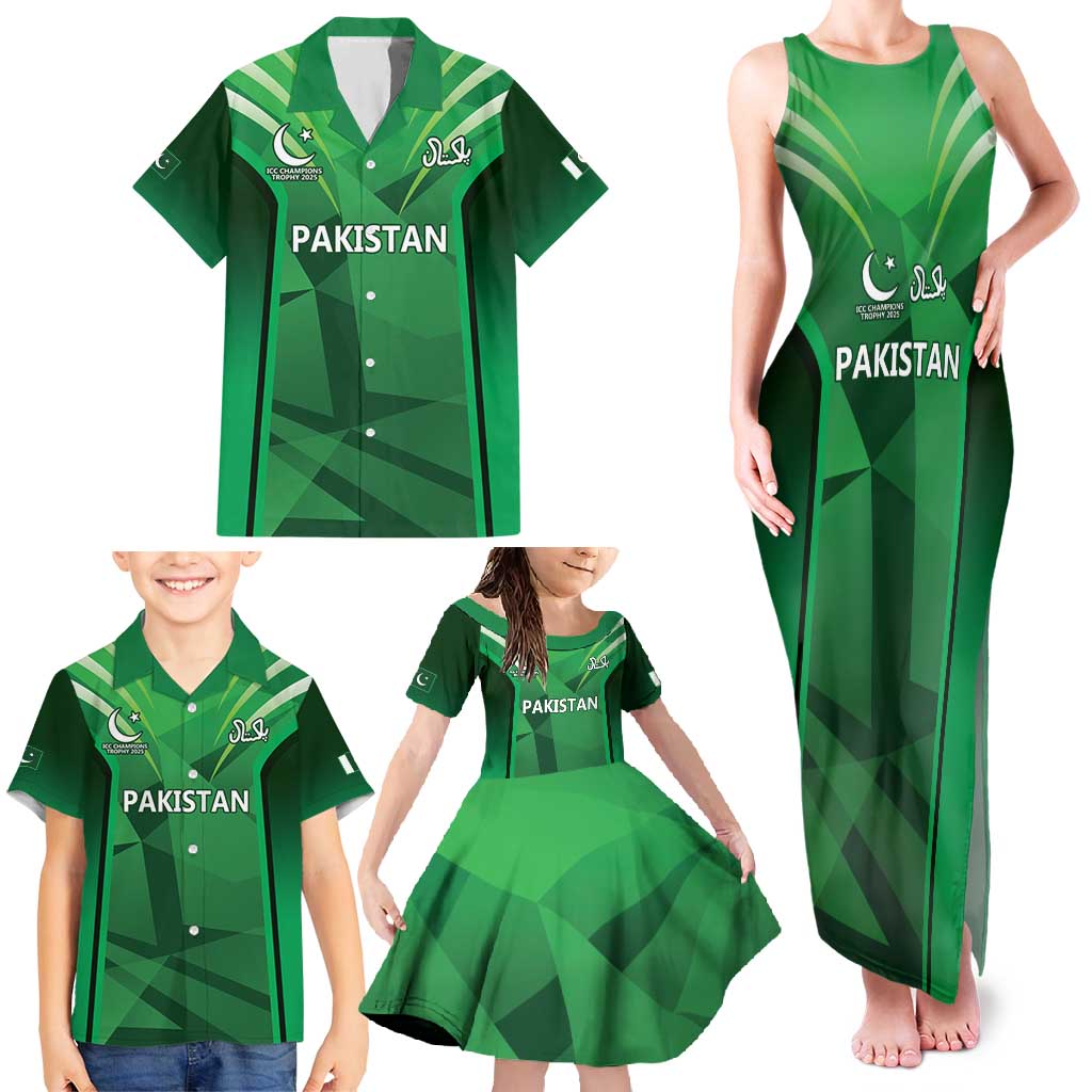 Pakistan Cricket Custom Family Matching Tank Maxi Dress and Hawaiian Shirt The Green Shirts with Sporty Pattern