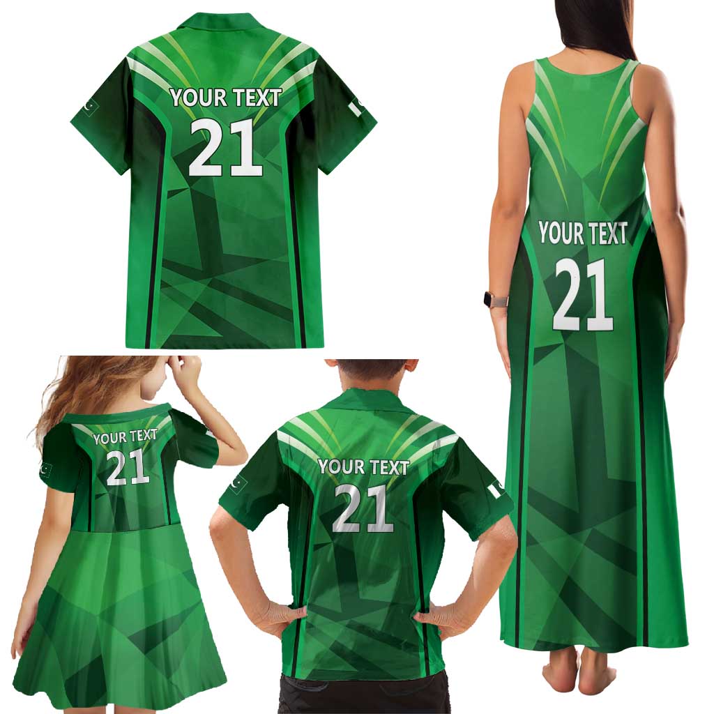 Pakistan Cricket Custom Family Matching Tank Maxi Dress and Hawaiian Shirt The Green Shirts with Sporty Pattern