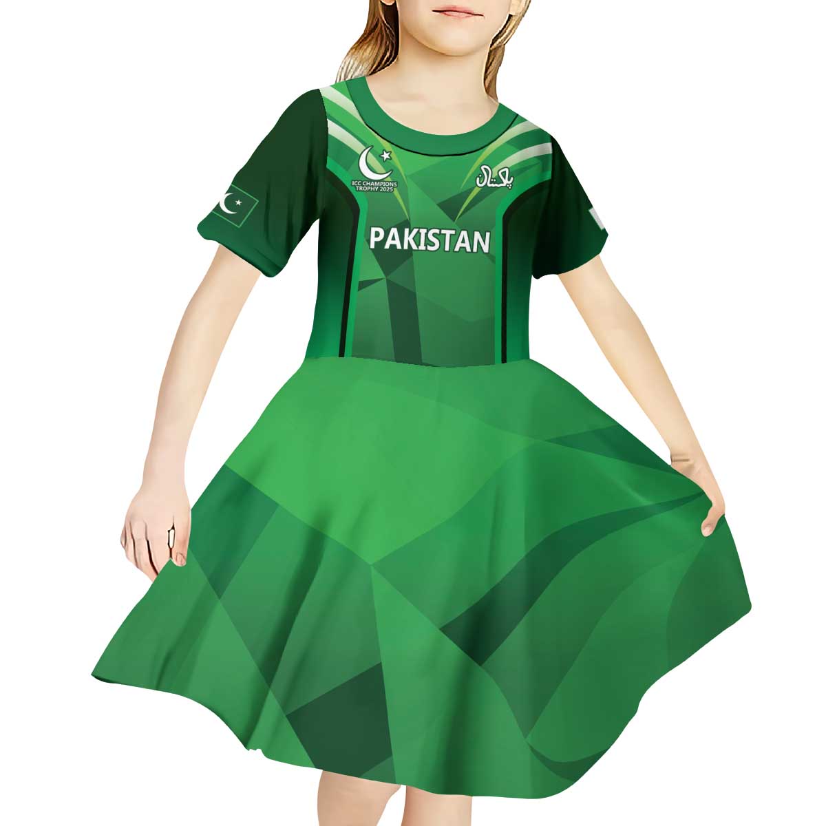 Pakistan Cricket Custom Kid Short Sleeve Dress The Green Shirts with Sporty Pattern - Vibe Hoodie Shop