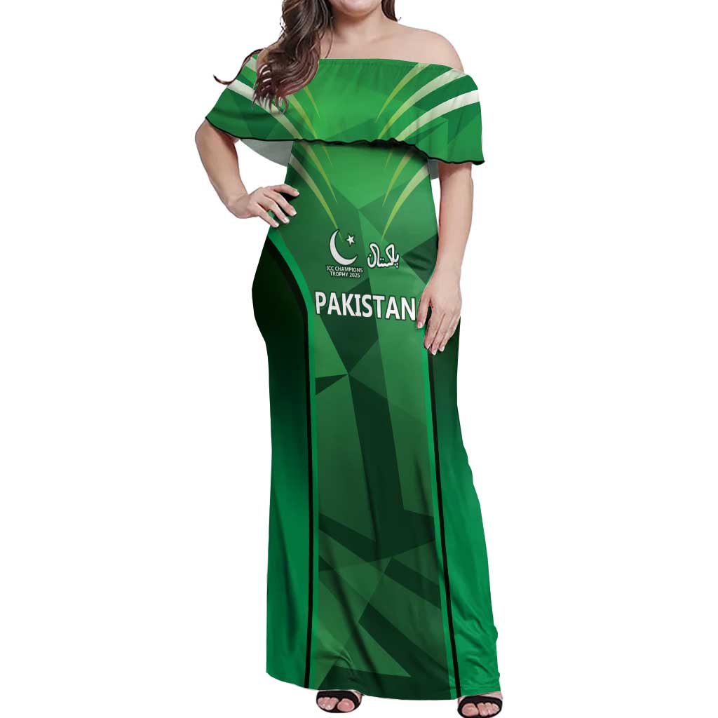 Pakistan Cricket Custom Off Shoulder Maxi Dress The Green Shirts with Sporty Pattern