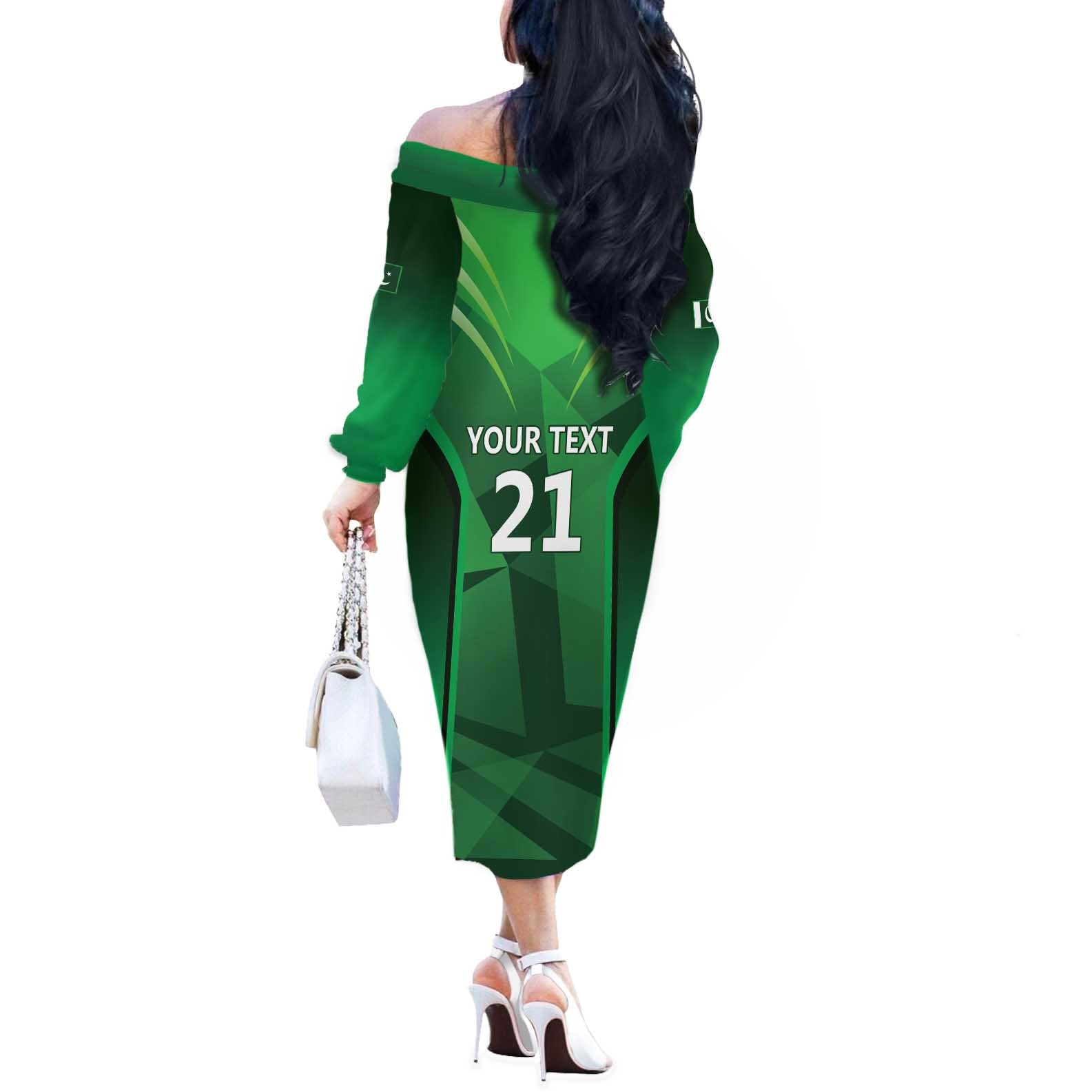 Pakistan Cricket Custom Off The Shoulder Long Sleeve Dress The Green Shirts with Sporty Pattern