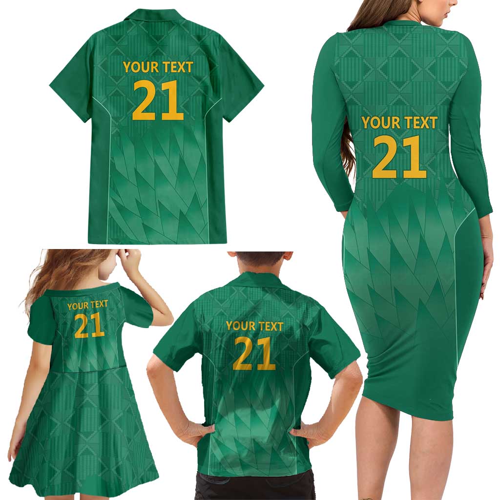 South Africa Cricket Custom Family Matching Long Sleeve Bodycon Dress and Hawaiian Shirt Proteas Green