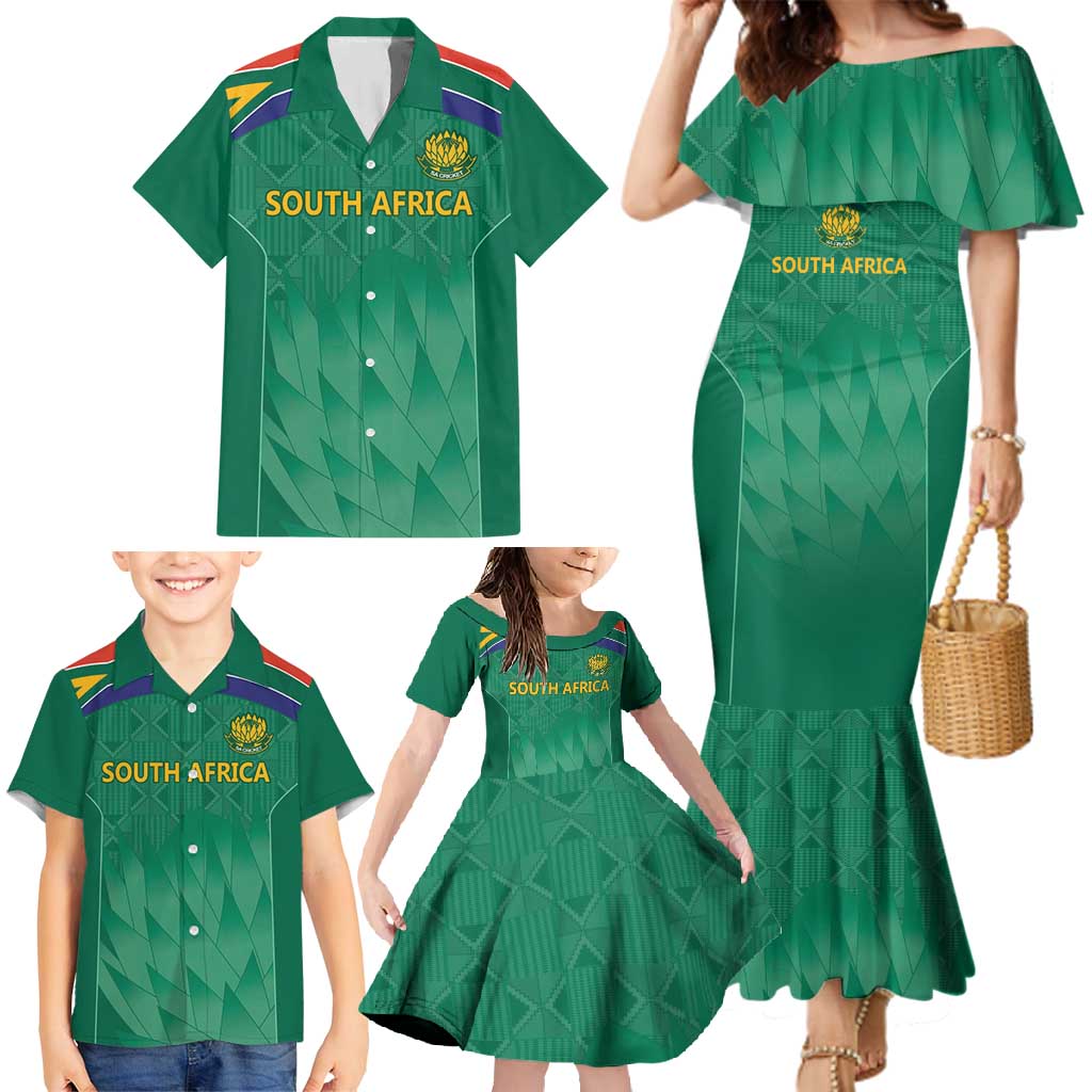 South Africa Cricket Custom Family Matching Mermaid Dress and Hawaiian Shirt Proteas Green