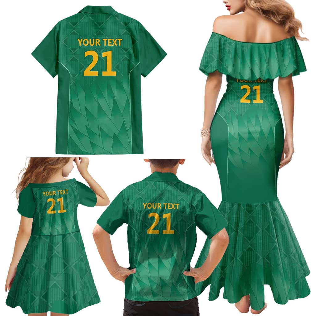 South Africa Cricket Custom Family Matching Mermaid Dress and Hawaiian Shirt Proteas Green