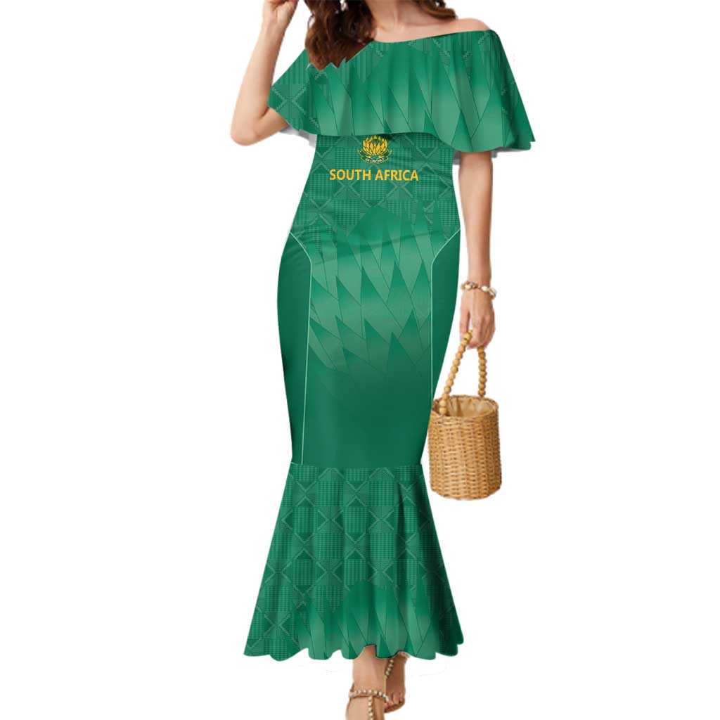 South Africa Cricket Custom Family Matching Mermaid Dress and Hawaiian Shirt Proteas Green