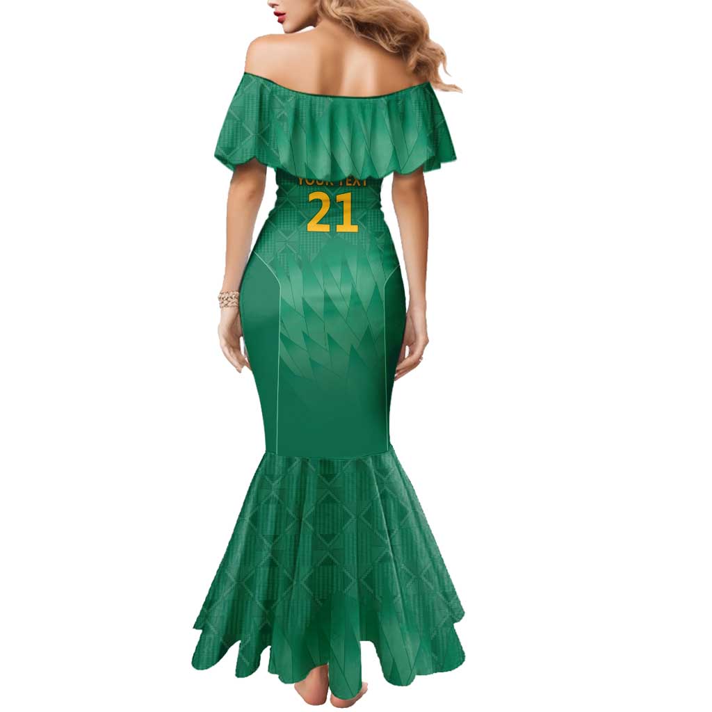 South Africa Cricket Custom Family Matching Mermaid Dress and Hawaiian Shirt Proteas Green