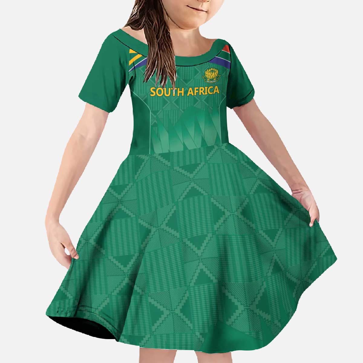 South Africa Cricket Custom Family Matching Off The Shoulder Long Sleeve Dress and Hawaiian Shirt Proteas Green