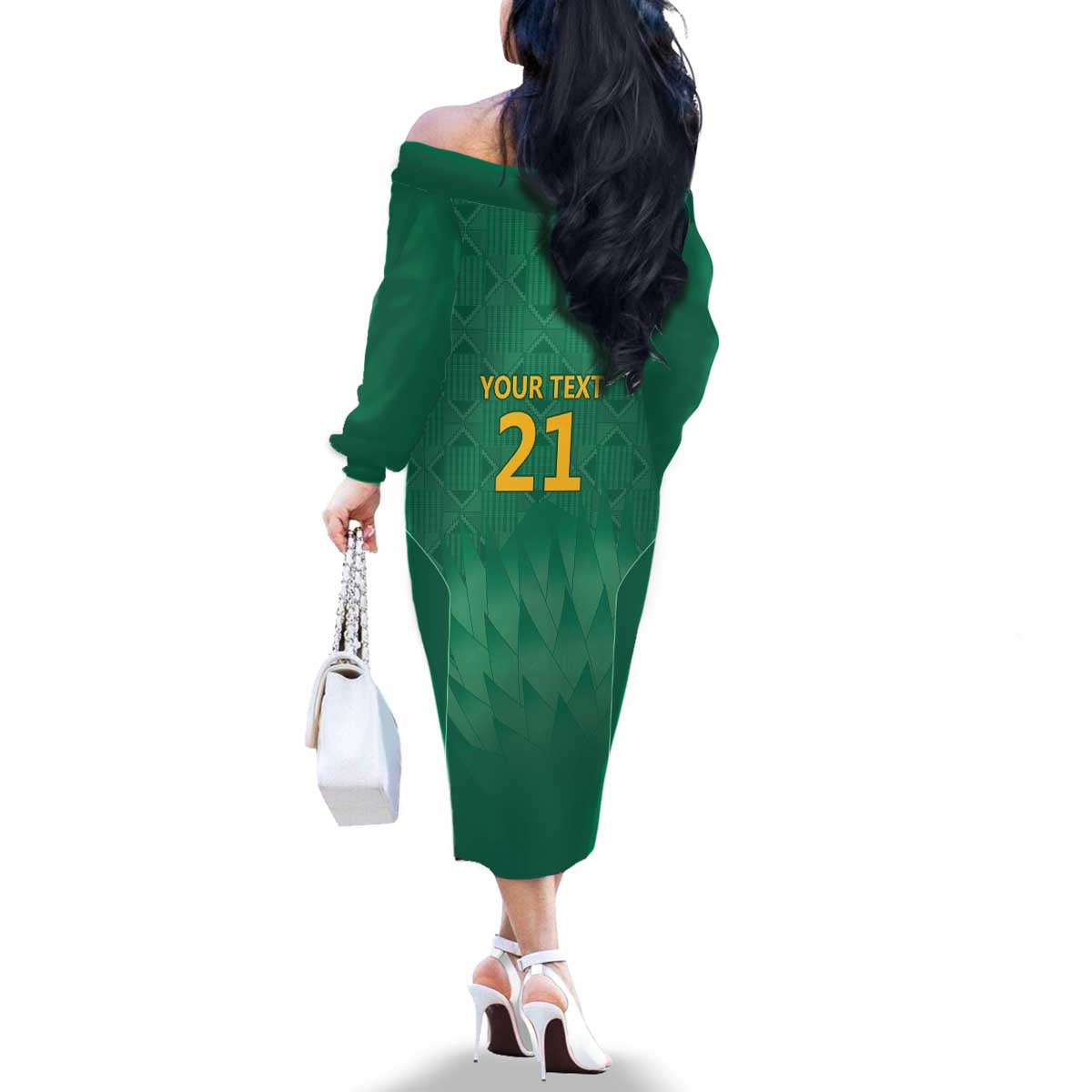 South Africa Cricket Custom Family Matching Off The Shoulder Long Sleeve Dress and Hawaiian Shirt Proteas Green