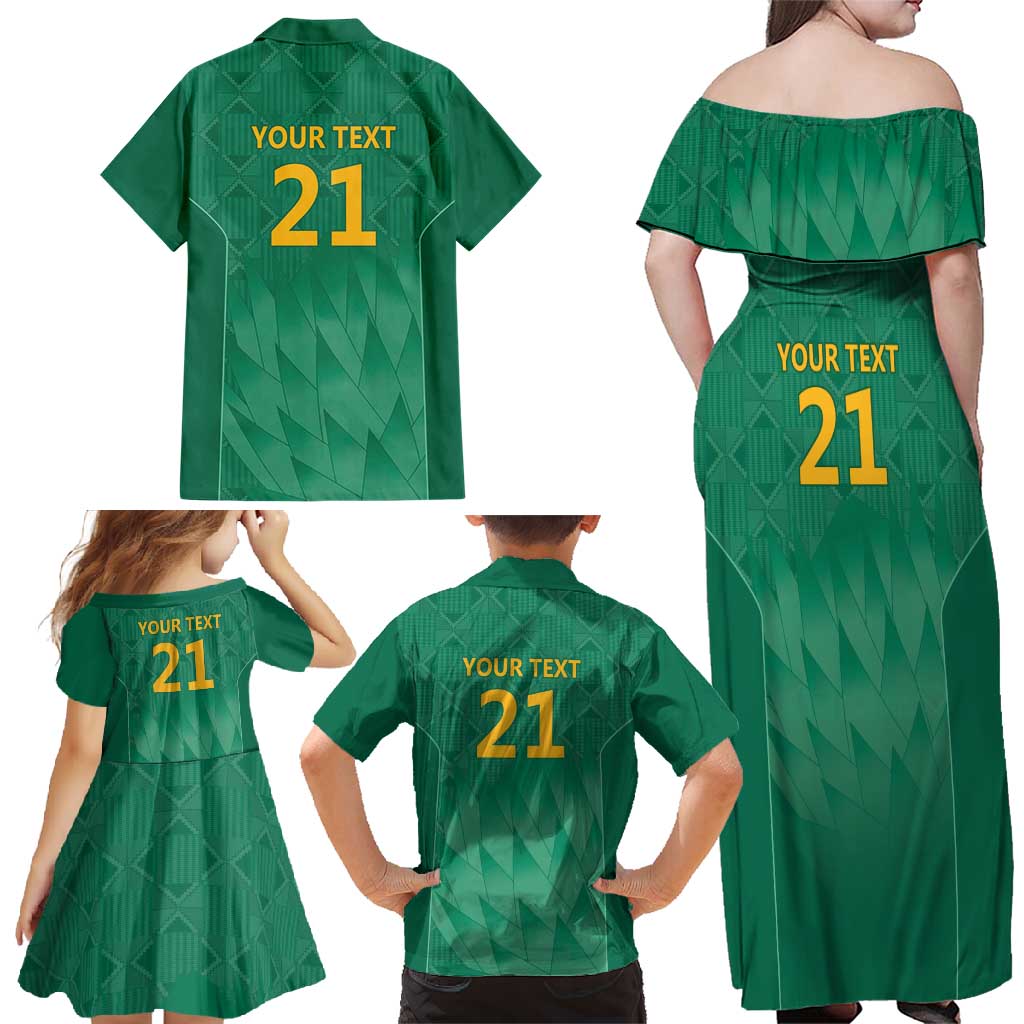 South Africa Cricket Custom Family Matching Off Shoulder Maxi Dress and Hawaiian Shirt Proteas Green