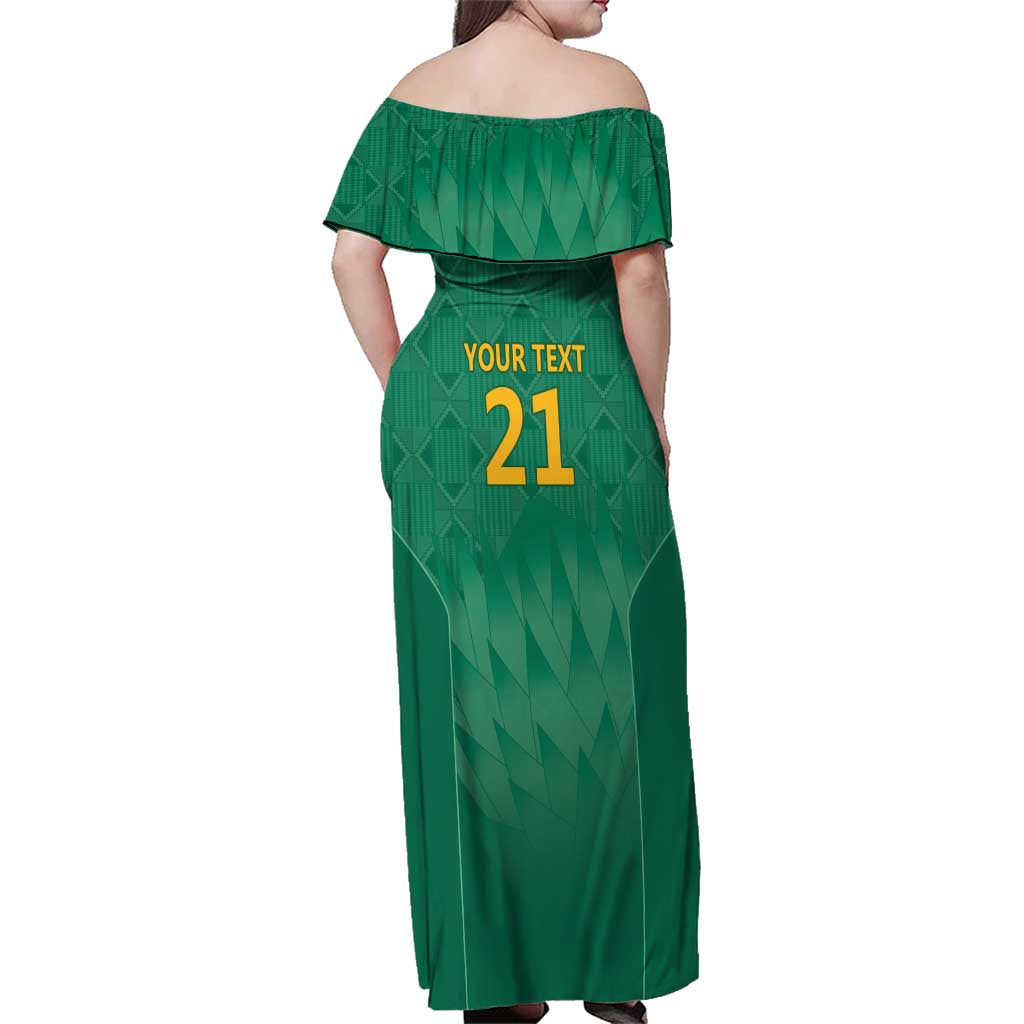South Africa Cricket Custom Family Matching Off Shoulder Maxi Dress and Hawaiian Shirt Proteas Green