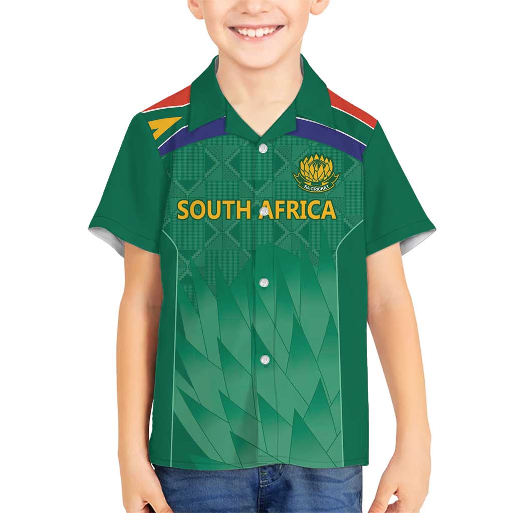 South Africa Cricket Custom Family Matching Off Shoulder Maxi Dress and Hawaiian Shirt Proteas Green
