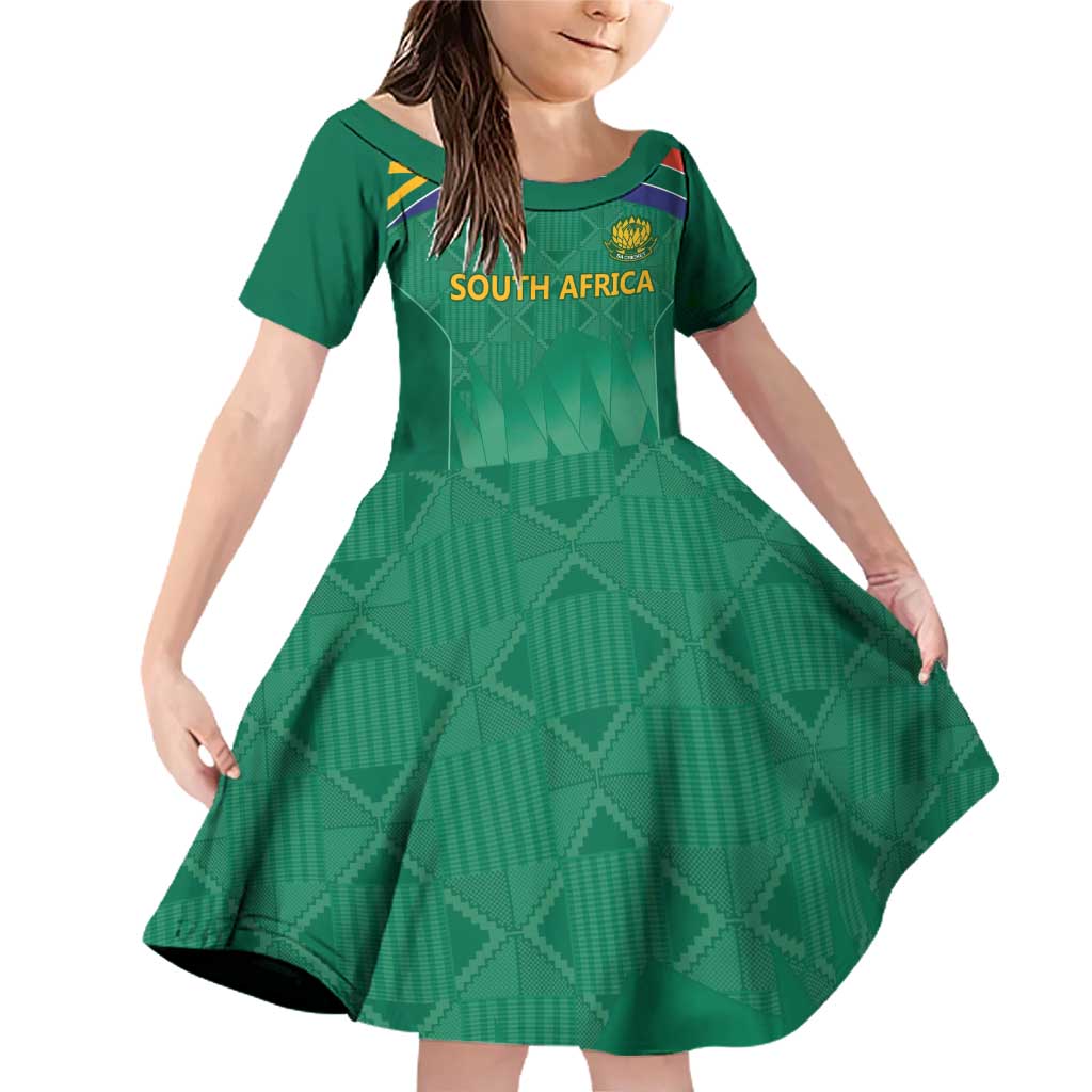 South Africa Cricket Custom Family Matching Off Shoulder Short Dress and Hawaiian Shirt Proteas Green