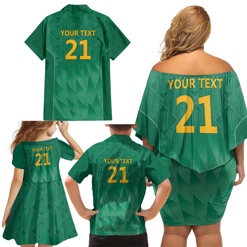 South Africa Cricket Custom Family Matching Off Shoulder Short Dress and Hawaiian Shirt Proteas Green