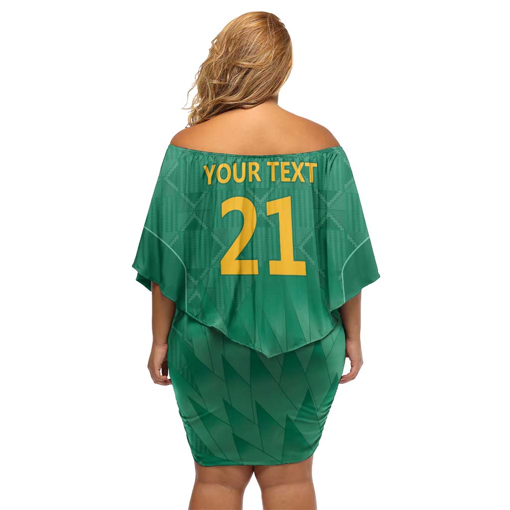 South Africa Cricket Custom Family Matching Off Shoulder Short Dress and Hawaiian Shirt Proteas Green