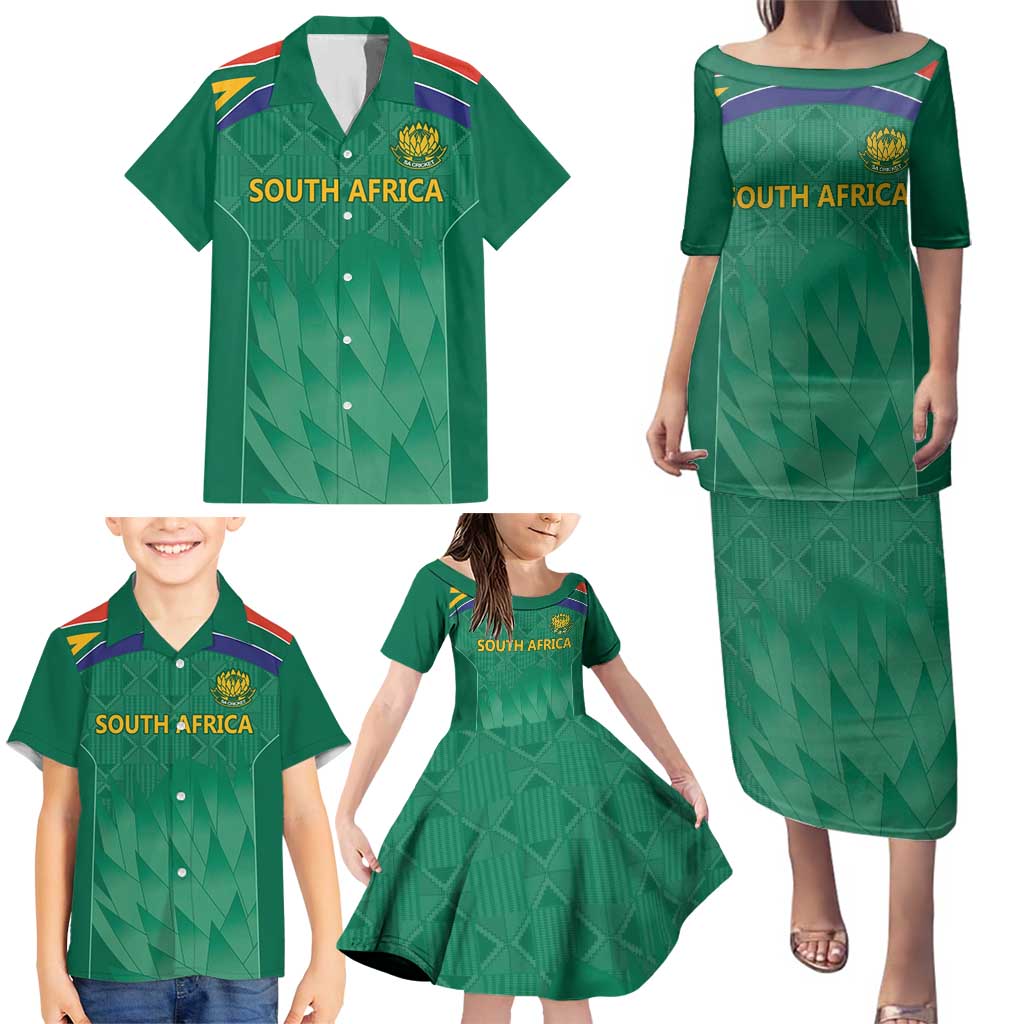 South Africa Cricket Custom Family Matching Puletasi and Hawaiian Shirt Proteas Green