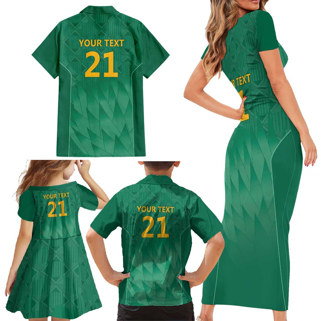 South Africa Cricket Custom Family Matching Short Sleeve Bodycon Dress and Hawaiian Shirt Proteas Green