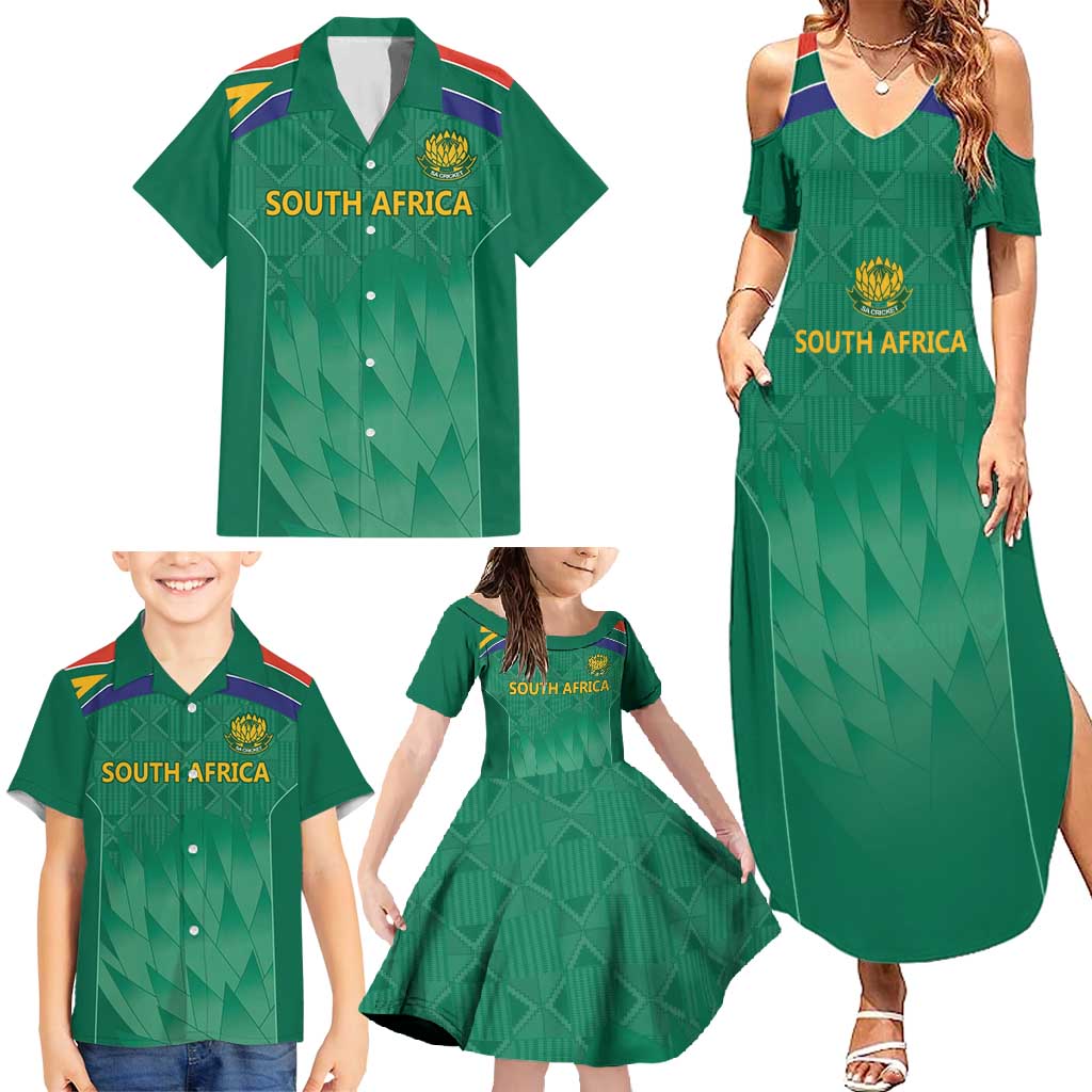 South Africa Cricket Custom Family Matching Summer Maxi Dress and Hawaiian Shirt Proteas Green