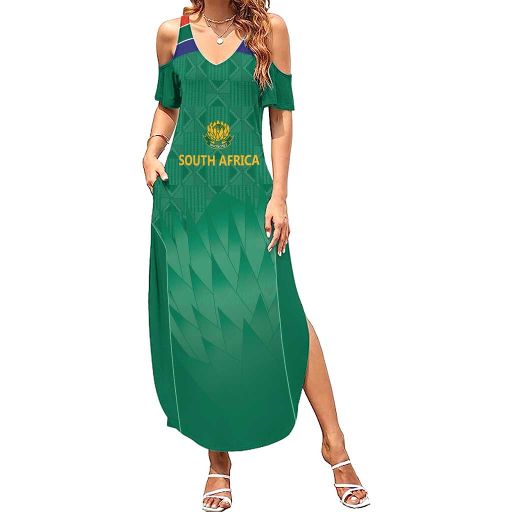 South Africa Cricket Custom Family Matching Summer Maxi Dress and Hawaiian Shirt Proteas Green