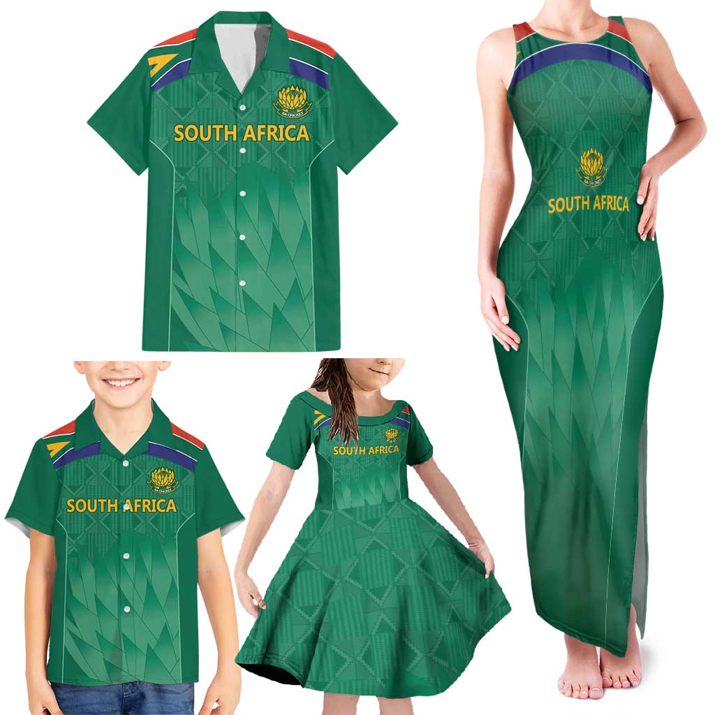 South Africa Cricket Custom Family Matching Tank Maxi Dress and Hawaiian Shirt Proteas Green