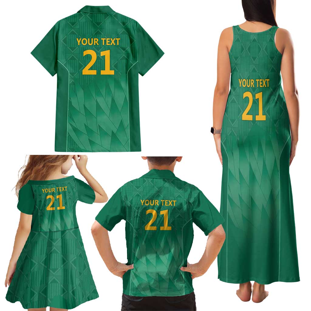 South Africa Cricket Custom Family Matching Tank Maxi Dress and Hawaiian Shirt Proteas Green