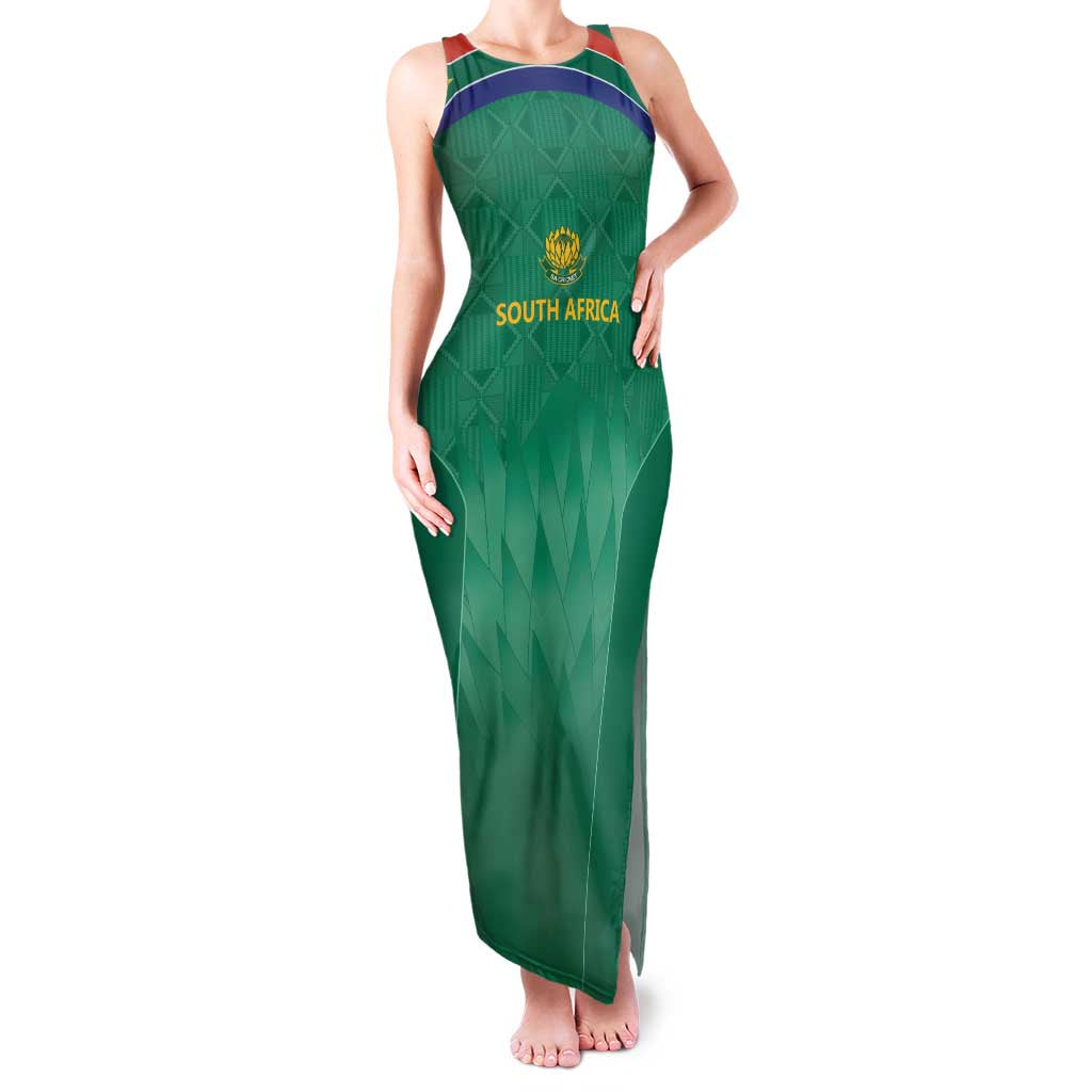 South Africa Cricket Custom Family Matching Tank Maxi Dress and Hawaiian Shirt Proteas Green