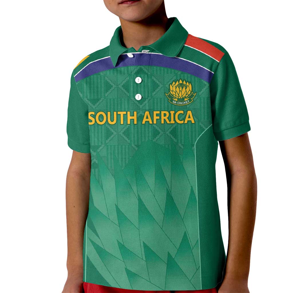 South Africa Cricket Custom Kid Polo Shirt Proteas Green - Vibe Hoodie Shop