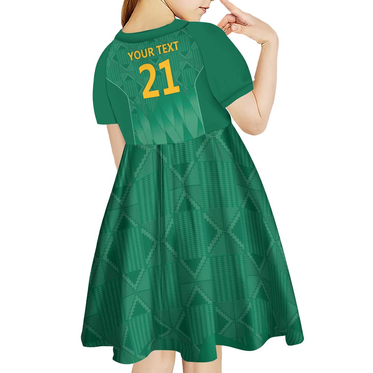 South Africa Cricket Custom Kid Short Sleeve Dress Proteas Green - Vibe Hoodie Shop