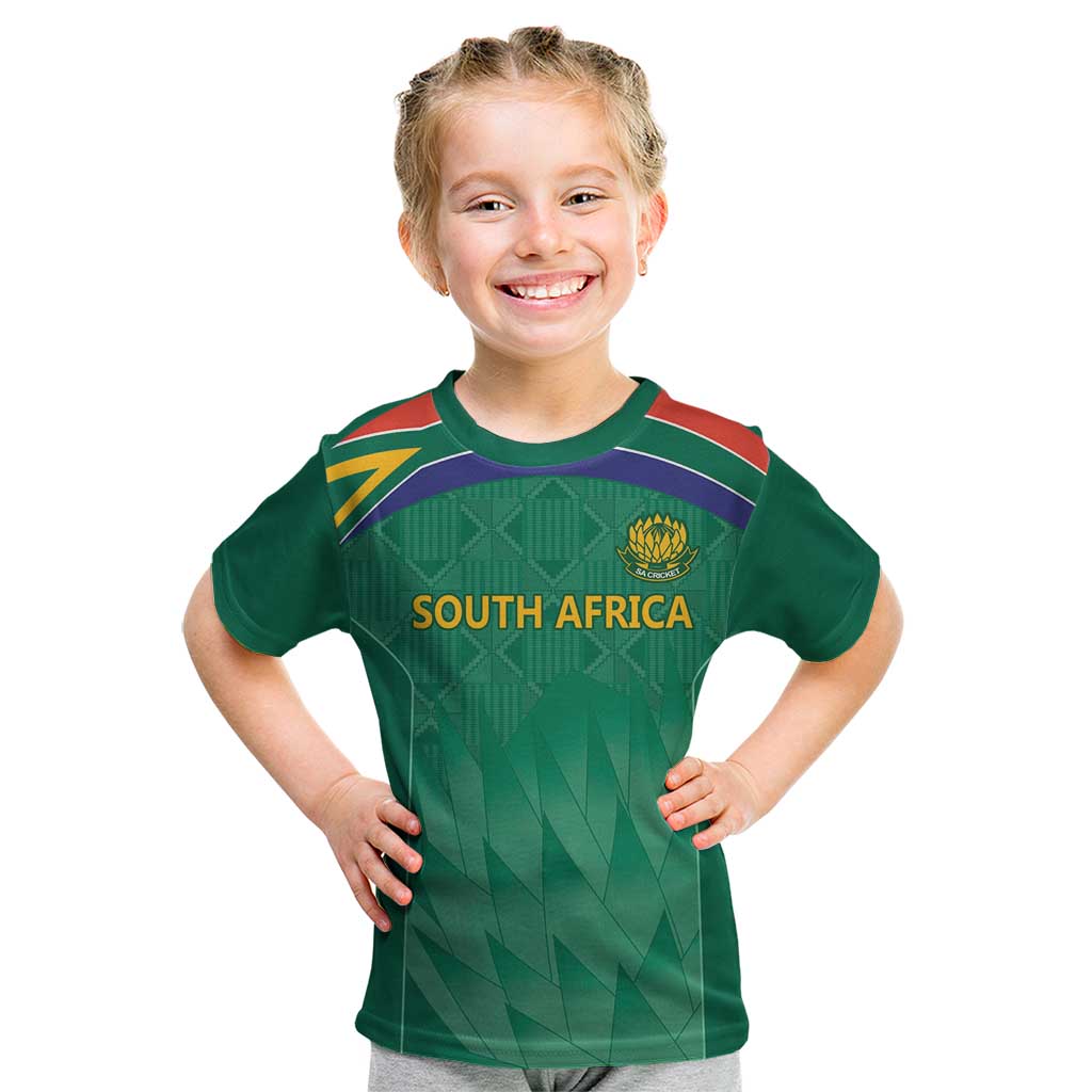 South Africa Cricket Custom Kid T Shirt Proteas Green - Vibe Hoodie Shop