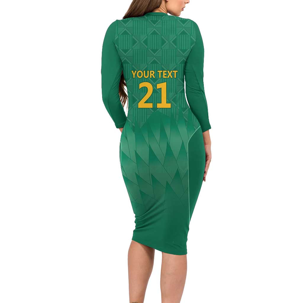 South Africa Cricket Custom Long Sleeve Bodycon Dress Proteas Green