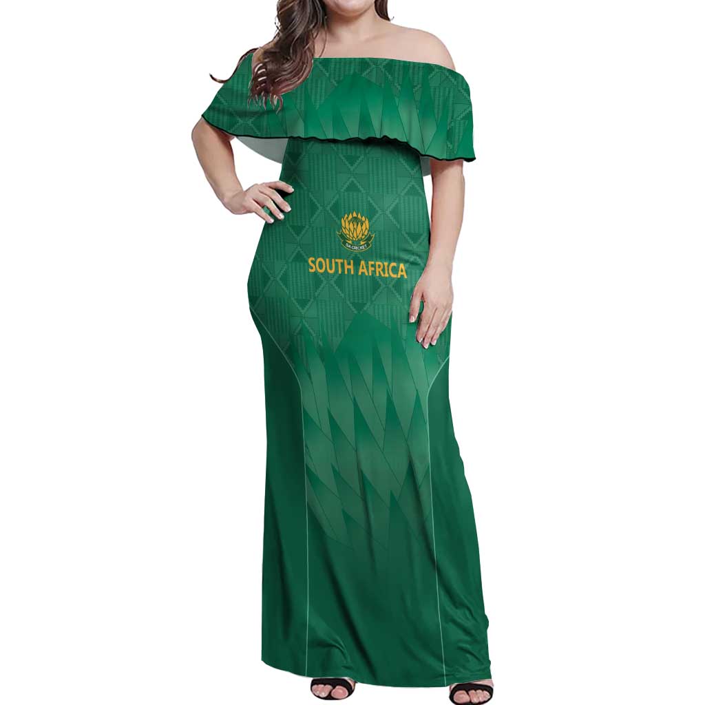 South Africa Cricket Custom Off Shoulder Maxi Dress Proteas Green