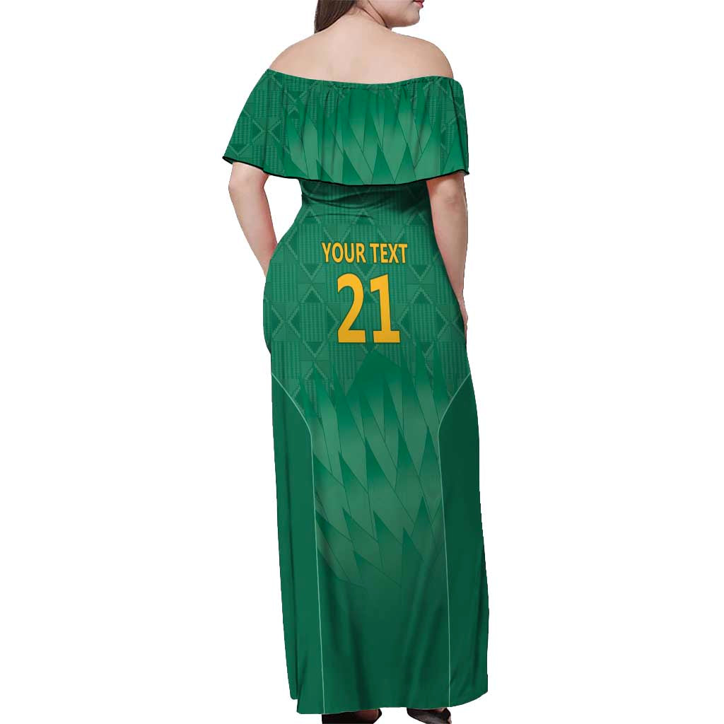 South Africa Cricket Custom Off Shoulder Maxi Dress Proteas Green