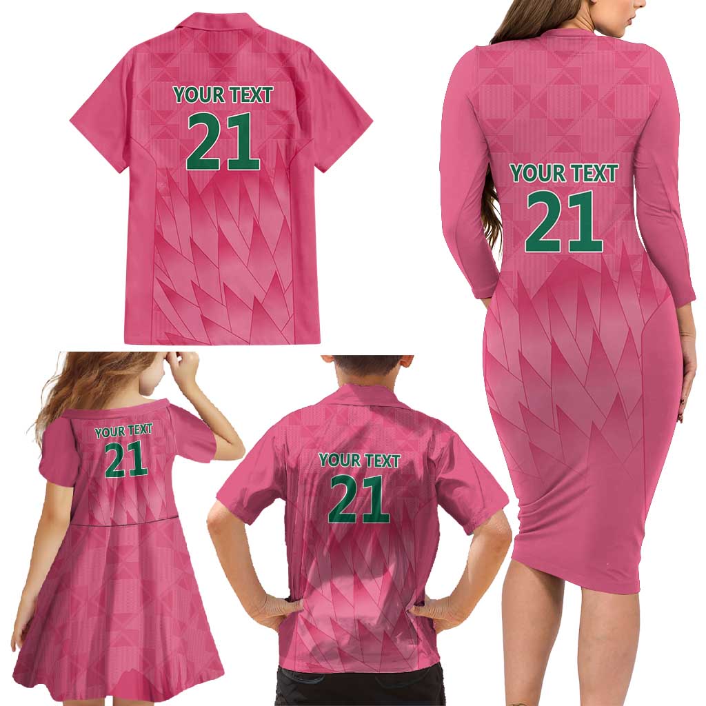 South Africa Cricket Custom Family Matching Long Sleeve Bodycon Dress and Hawaiian Shirt Proteas Pink