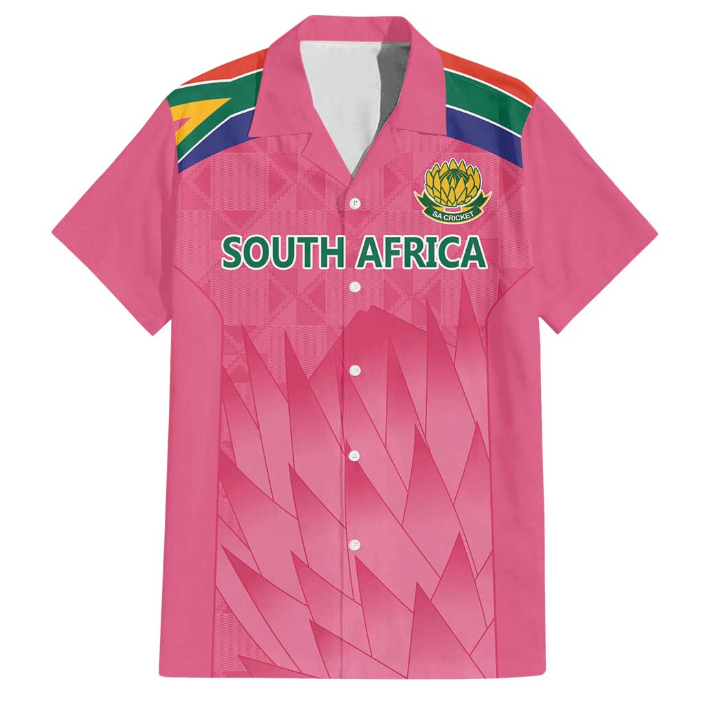 South Africa Cricket Custom Family Matching Long Sleeve Bodycon Dress and Hawaiian Shirt Proteas Pink