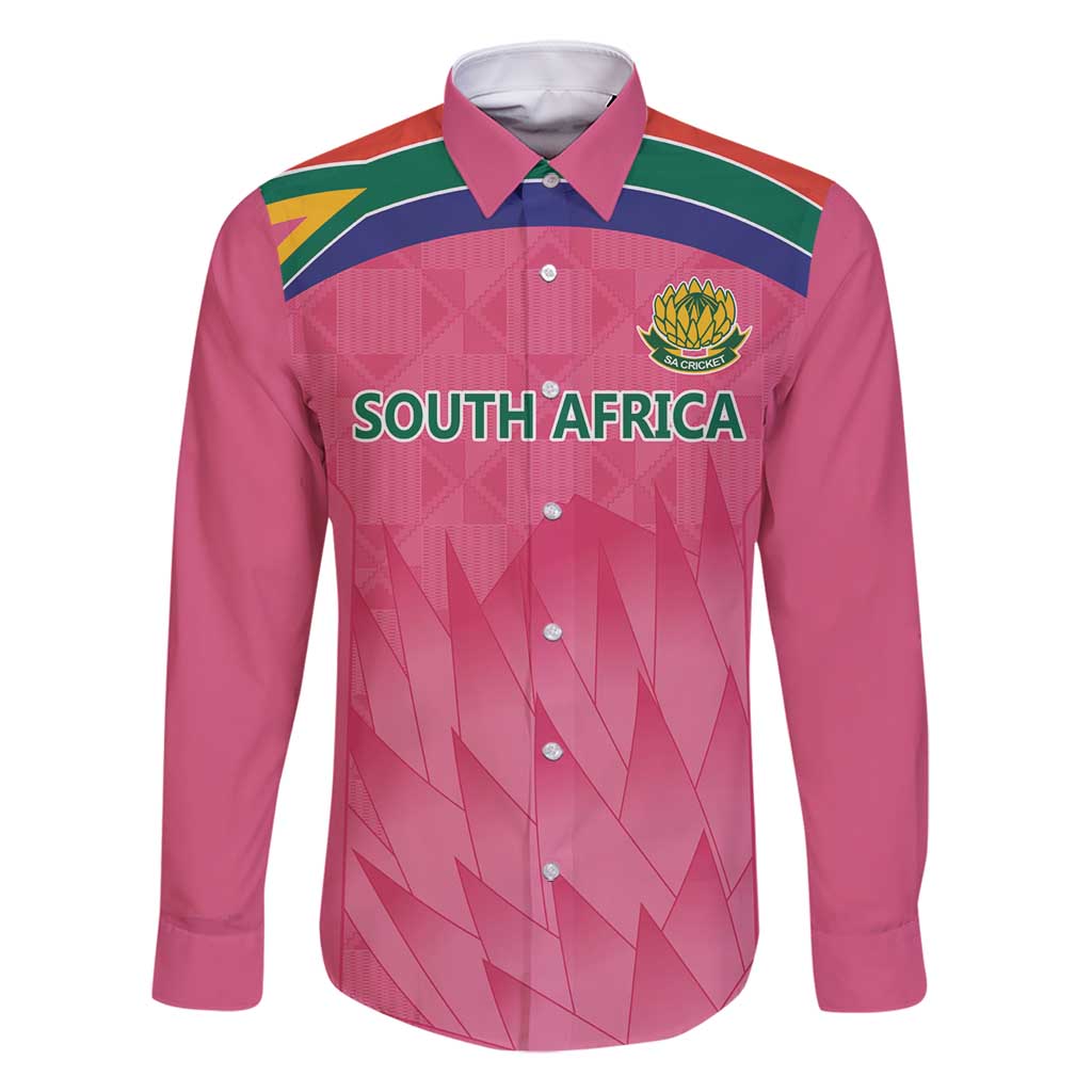 South Africa Cricket Custom Family Matching Long Sleeve Bodycon Dress and Hawaiian Shirt Proteas Pink