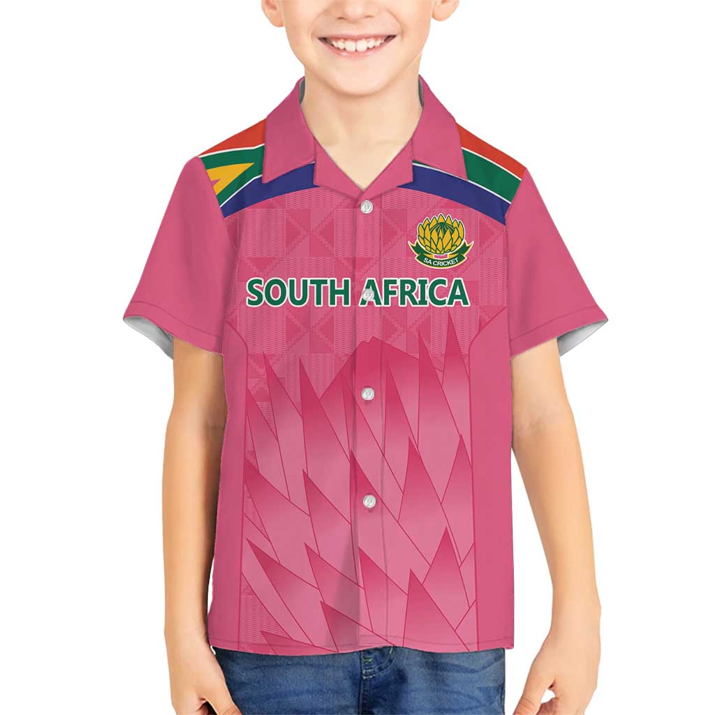 South Africa Cricket Custom Family Matching Long Sleeve Bodycon Dress and Hawaiian Shirt Proteas Pink