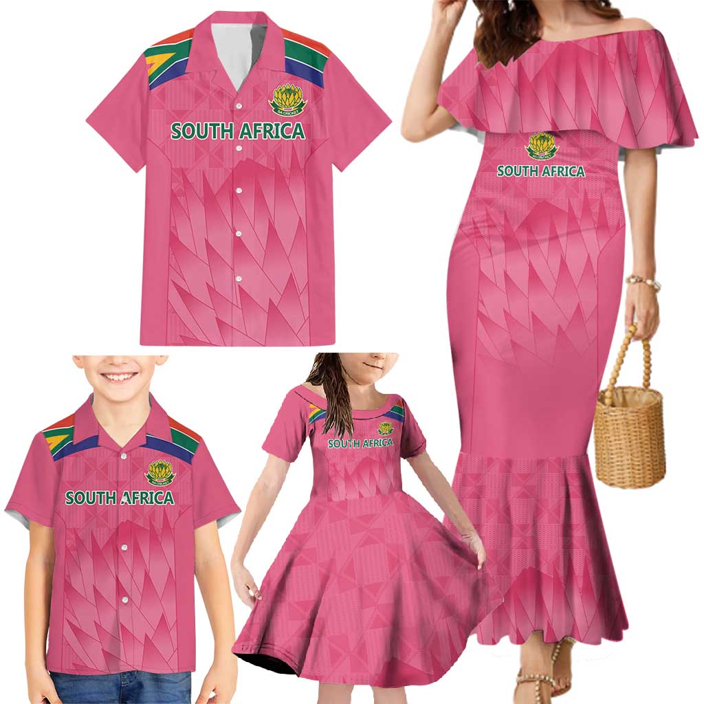 South Africa Cricket Custom Family Matching Mermaid Dress and Hawaiian Shirt Proteas Pink