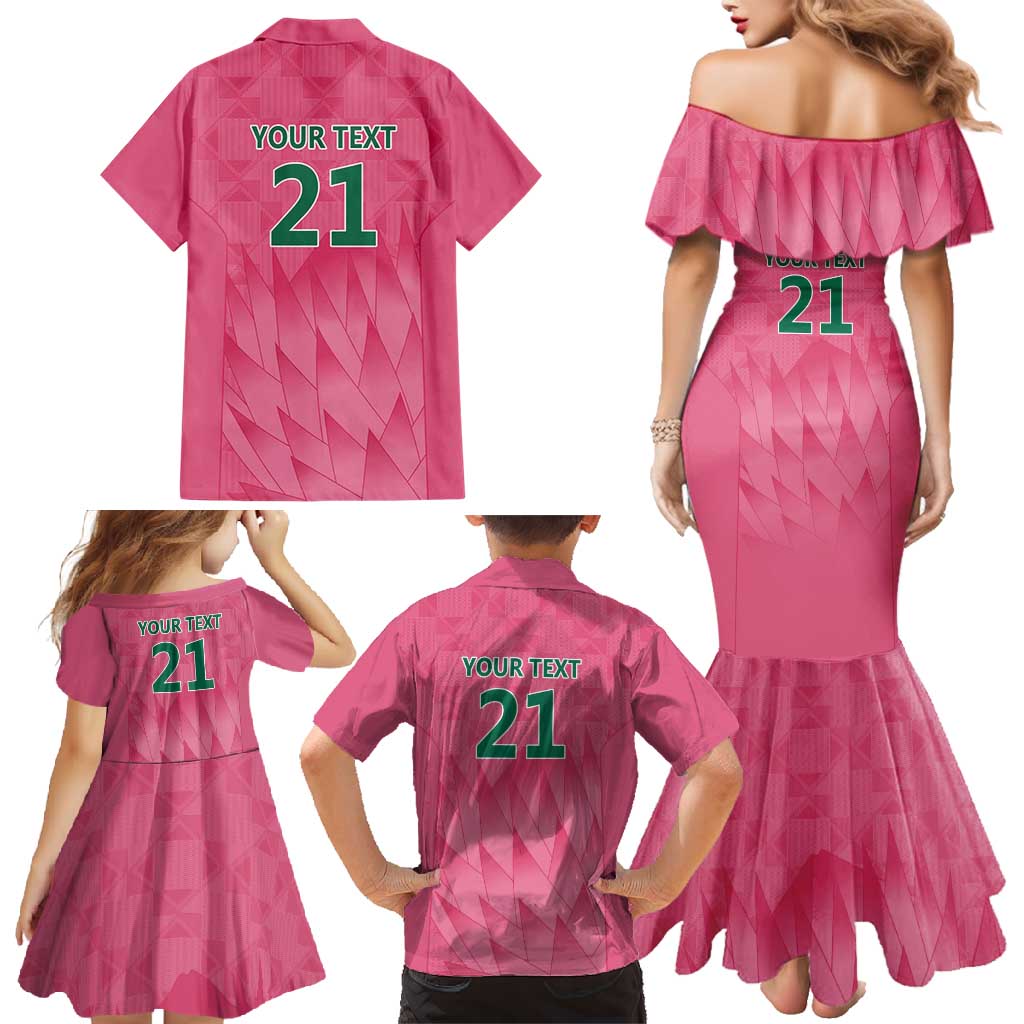 South Africa Cricket Custom Family Matching Mermaid Dress and Hawaiian Shirt Proteas Pink