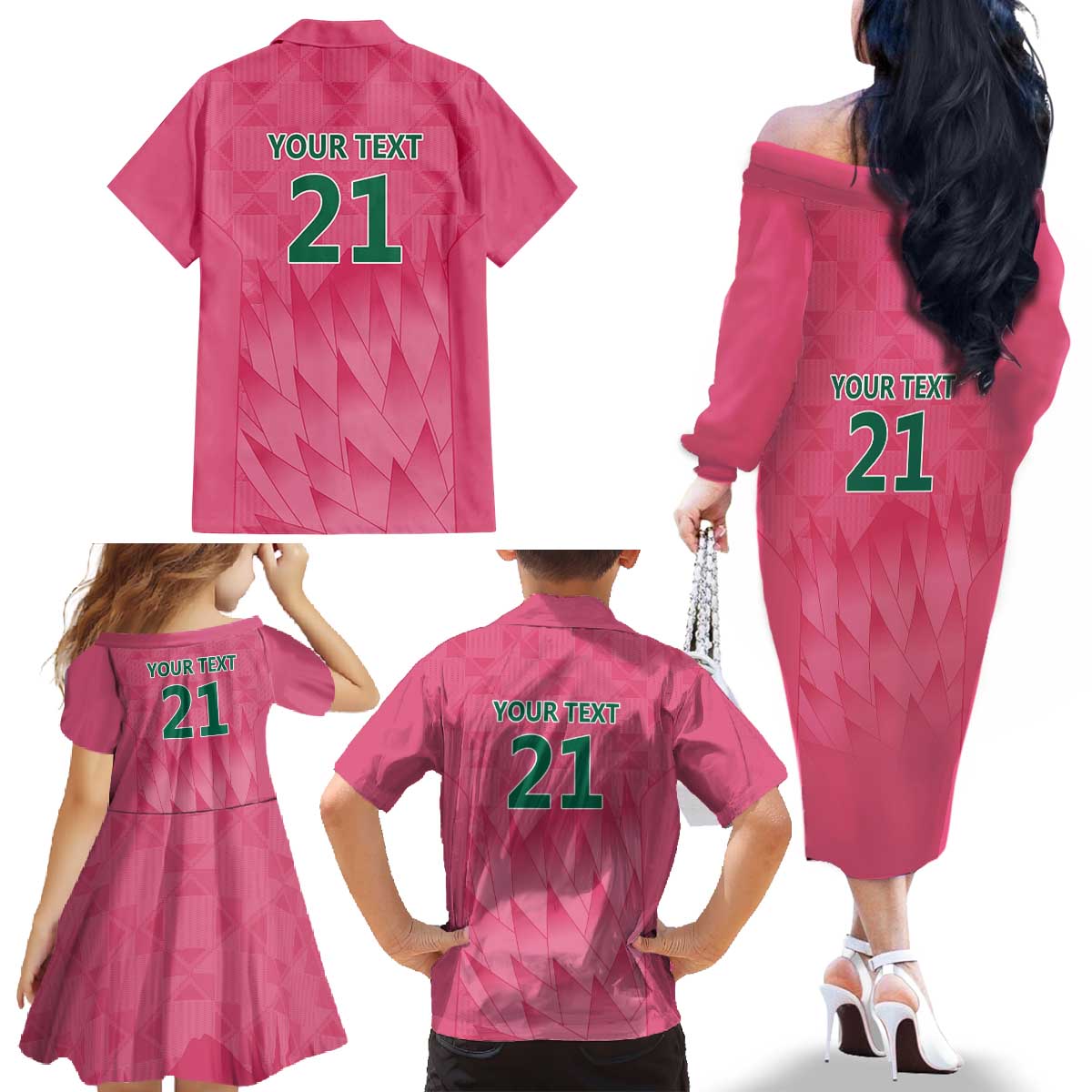 South Africa Cricket Custom Family Matching Off The Shoulder Long Sleeve Dress and Hawaiian Shirt Proteas Pink