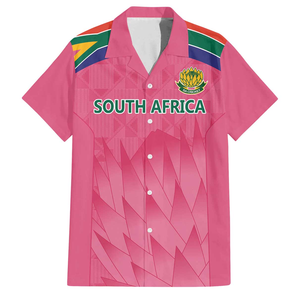 South Africa Cricket Custom Family Matching Off The Shoulder Long Sleeve Dress and Hawaiian Shirt Proteas Pink